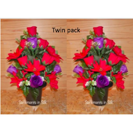CHRISTMAS FLAT BACK GRAVE POT - SINGLE OR TWIN PACK